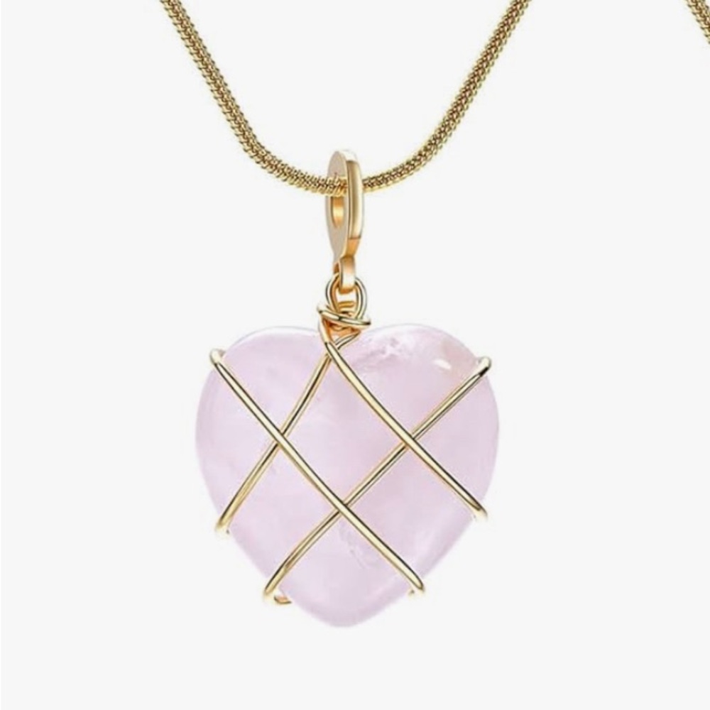 Moonstone Necklace Rose Quartz Heart Necklace, NEW